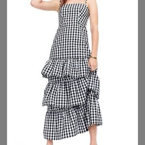 J. Crew black and white gingham ruffle maxi dress